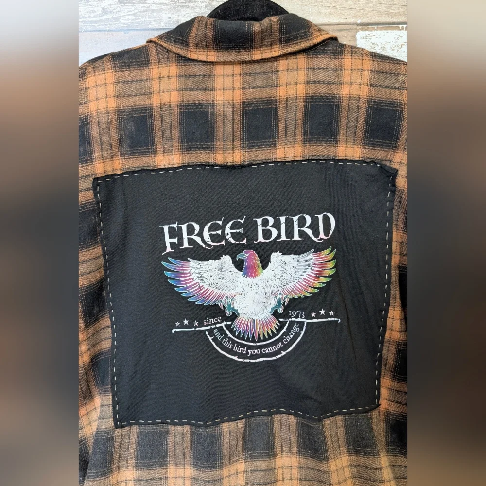 Free Bird Lynyrd Skynyrd Graphic Upcycled Flannel Shirt - Picture 4 of 15